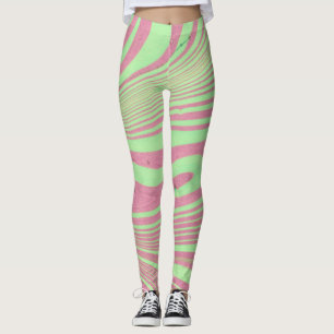 Marble Pink Green Psychedelic Zebra Striped Leggings