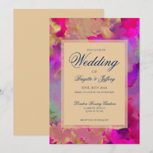 Marble pink, purple blue ink wedding invitations 