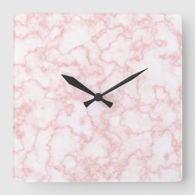 marble pink square wall clock (Front)