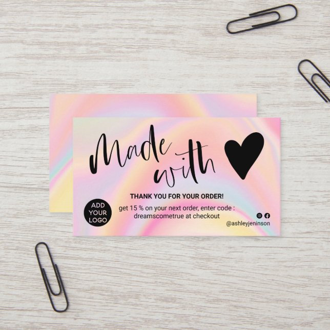 Marble pink thank you made with love business card (Front/Back In Situ)