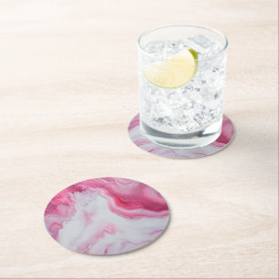 Marble Pink White Pattern Round Paper Coaster