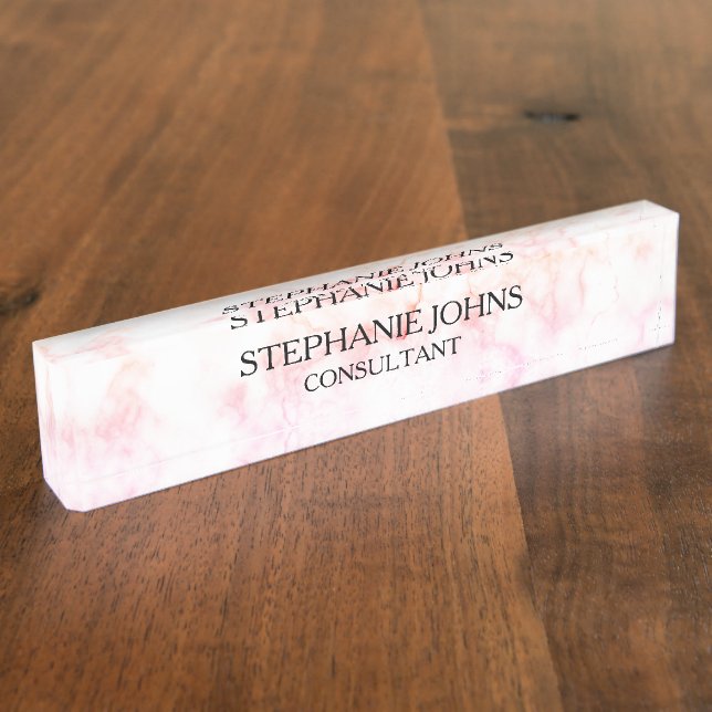 Marble Pink White Patterns Monogram Name Girly Nameplate (Side)