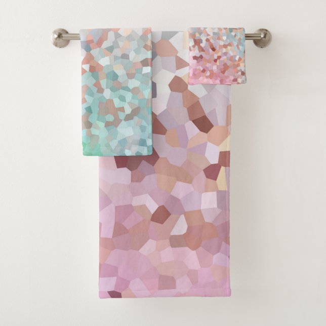 MARBLE PIXELATED AQUA PINK CUSTOM TOWEL SET (Insitu)
