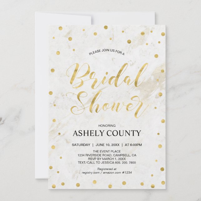 Marble & Polka dot | Modern Script Bridal Shower Invitation (Front)