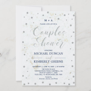 Marble & Polka dot   Silver Couples Wedding Shower Invitation
