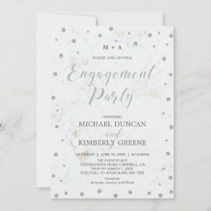 Marble & Polka dot   Silver Engagement Party Invitation