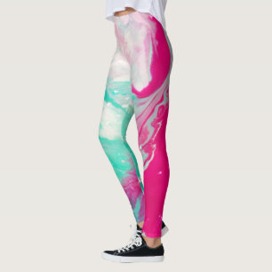 Marble Print Magenta Aqua Swirl Leggings