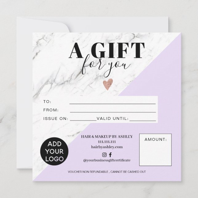Marble purple block square gift certificate logo (Front)
