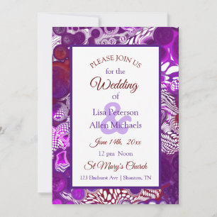 Marble Purple Burgundy Pour Painting Wedding  Invitation