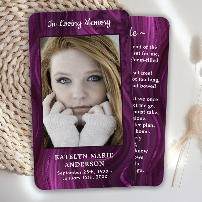 Marble Purple Memorial Photo Funeral Prayer Card (Creator Uploaded)