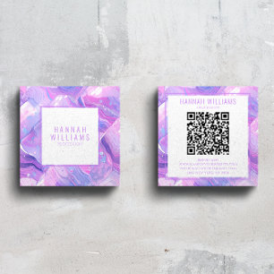 Marble Purple Pink Agate QR Code Girly Trendy Square Business Card