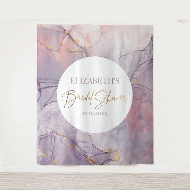 Marble purple & pink bridal shower modern backdrop tapestry (Front)