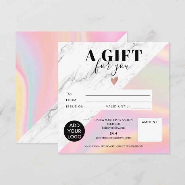 Marble rainbow block square gift certificate logo (Front/Back)