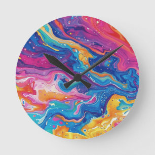 marble, rainbow colours, geometric design, colourf round clock