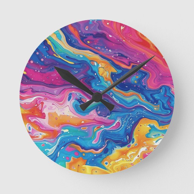 marble, rainbow colours, geometric design, colourf round clock (Front)