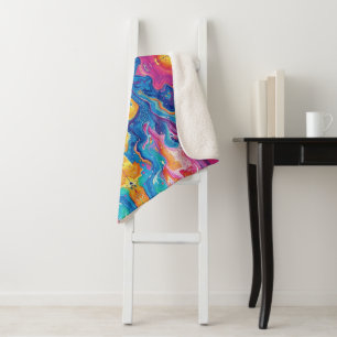 marble, rainbow colours, geometric design, colourf sherpa blanket