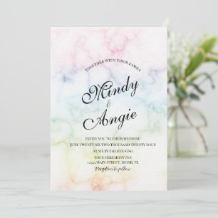 Marble Rainbow Gay Script Wedding Invitation
