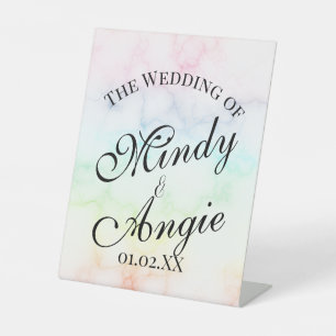 Marble Rainbow Gay Script Wedding Pedestal Sign
