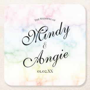 Marble Rainbow Gay Script Wedding Square Paper Coaster