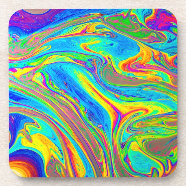 Marble Rainbow Swirls Bright and Beautiful Coaster (Front)