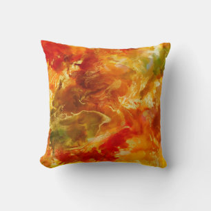 Marble re, orange, gold, green marble print pillow
