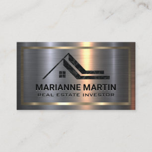Marble Real Estate Logo Metal Brushed Business Card