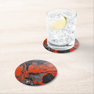Marble Red Black Pattern Round Paper Coaster