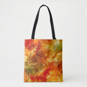 Marble red, orange, gold, ink print tote bag