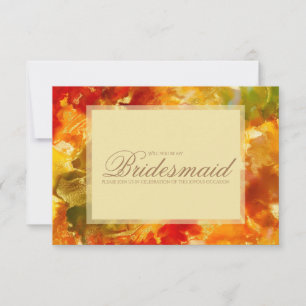 Marble red, orange, gold, yellow, bridesmaid  thank you card
