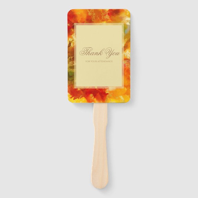 Marble red, orange, gold, yellow marble hand fan (Front)