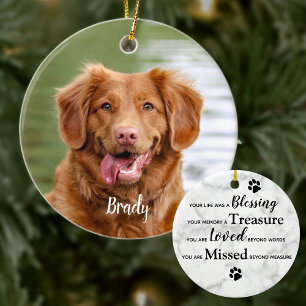 Marble Remembrance Quote Dog Photo Pet Memorial Ceramic Tree Decoration
