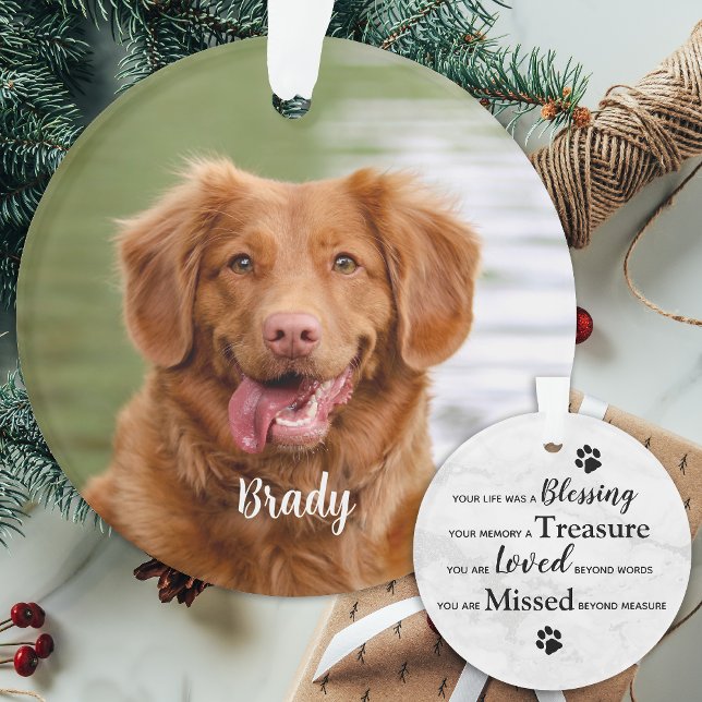 Marble Remembrance Quote Dog Photo Pet Memorial Ornament (Creator Uploaded)