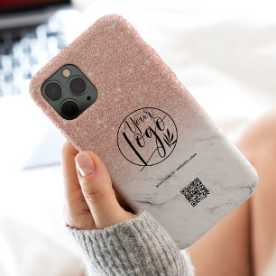 Marble rose gold business corporate logo qr code Case-Mate iPhone 14 pro max case