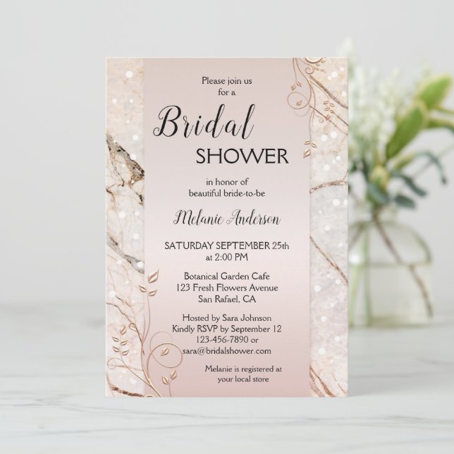 Marble Rose Gold Floral Bridal Shower Invitation (Standing Front)