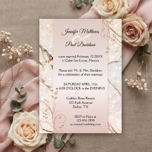 Marble Rose Gold Floral Post Wedding Invitation