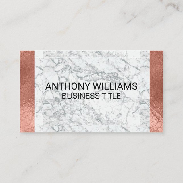 Marble | Rose Gold Foil Glossy Metallic Trim Business Card (Front)