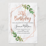 Marble Rose Gold Foliage 50th Birthday invitation<br><div class="desc">Marble Rose Gold Foliage 50th Birthday invitation

Foliage,  faux rose gold line art and marble 50th birthday invitation.  This simple and elegant design features a brush calligraphy heading in faux rose gold foil that can't be altered and some green foliage.   The background is a white marble image.</div>