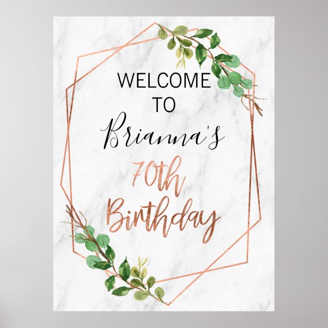 Marble Rose Gold Foliage 80th Birthday Welcome Pos Poster (Front)