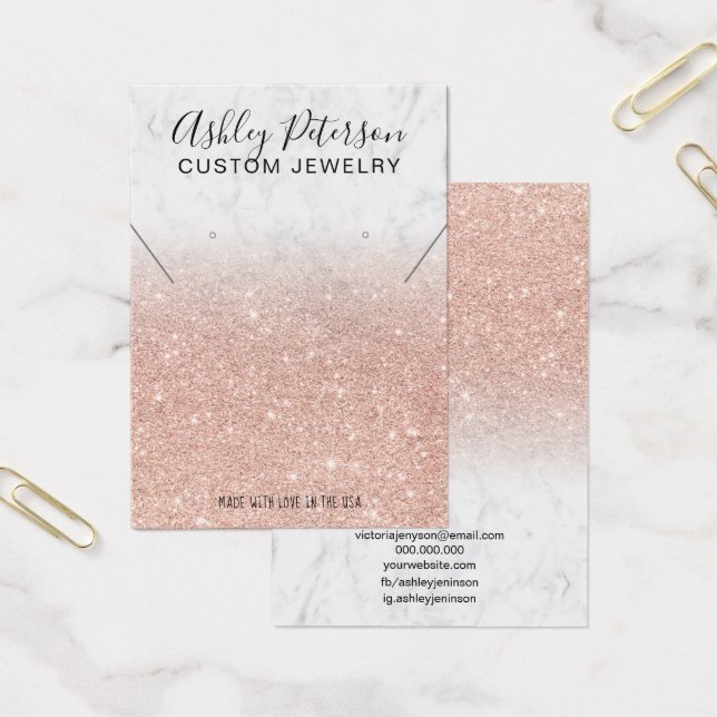 Marble rose gold glitter earrings necklace display (Office)