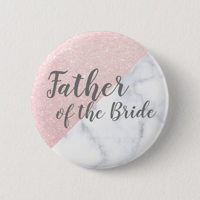 Marble & rose gold glitter father of the bride 6 cm round badge (Front)