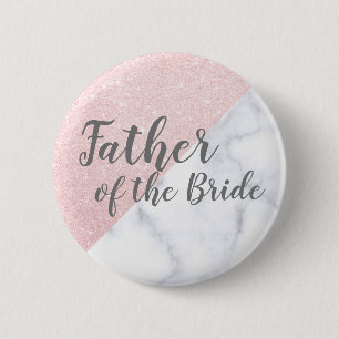 Marble & rose gold glitter father of the bride 6 cm round badge