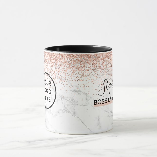 Marble Rose Gold Glitter Logo Your Name Boss Lady Mug (Center)