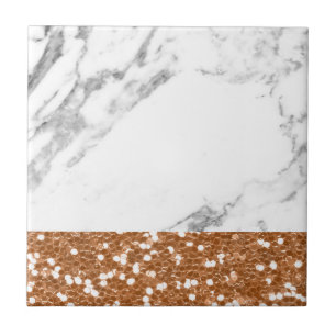 Marble rose gold glitter tile