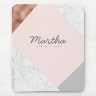 marble, rose gold, grey and blush pink mouse mat