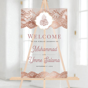 Marble Rose Gold Lace Muslim Wedding Welcome Acrylic Sign