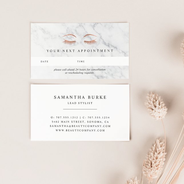 Marble & Rose Gold Lashes & Brows Appointment Card (Creator Uploaded)