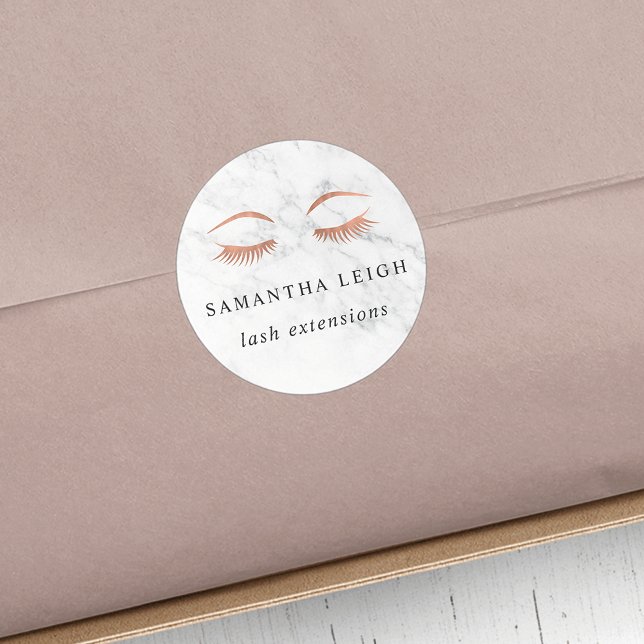 Marble & Rose Gold Lashes & Brows Beauty Classic Round Sticker (Creator Uploaded)