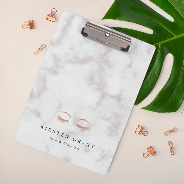 Marble & Rose Gold Lashes & Brows Beauty Logo Clipboard (Creator Uploaded)