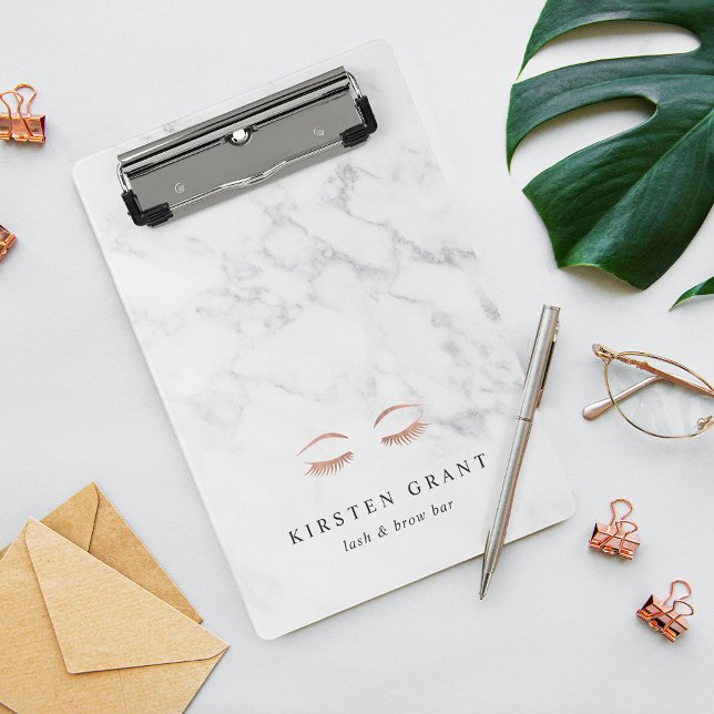 Marble & Rose Gold Lashes & Brows Beauty Logo Mini Clipboard (Creator Uploaded)