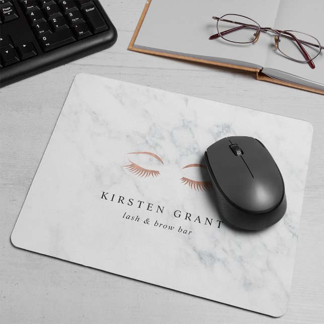 Marble & Rose Gold Lashes & Brows Beauty Logo Mouse Mat (Creator Uploaded)